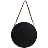 Round Mirror w/Leather Strap, Black