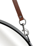 Round Mirror w/Leather Strap, Black