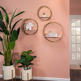 Round Wall Shelves, White/Gold, Set of 3