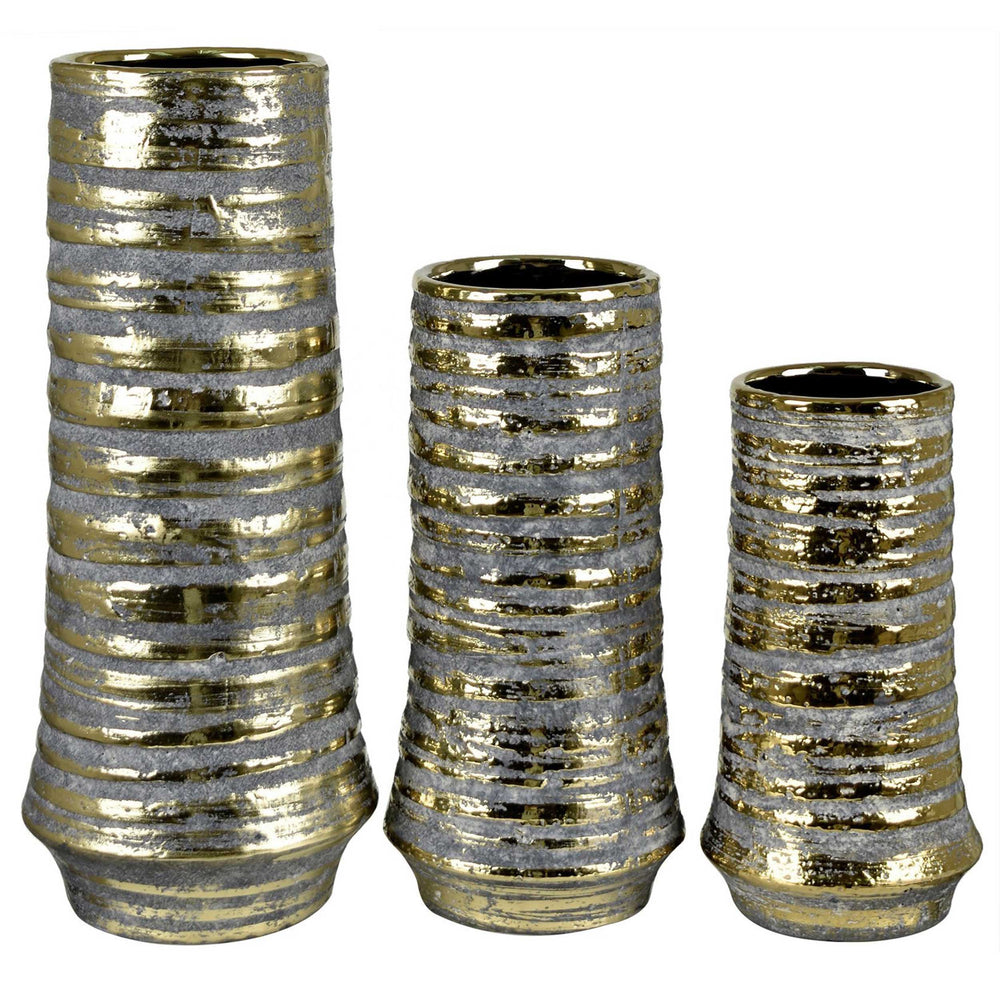 Rousseau Vases, Gold, Set of 3-Accessories-High Fashion Home