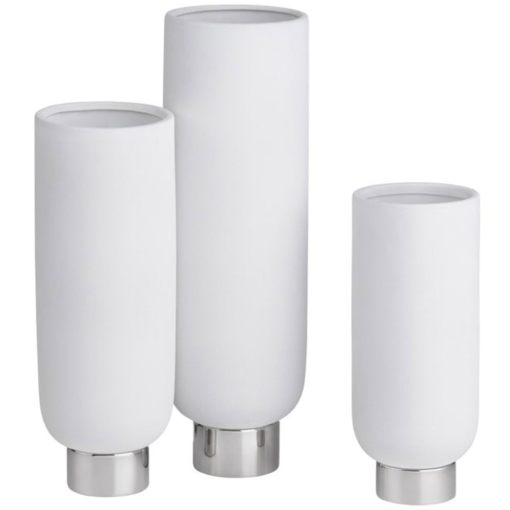 Rue Cylinder Vases, White, Set of 3-Accessories-High Fashion Home