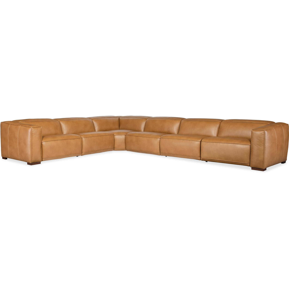 Fresco 6 Seat Power Leather Sectional, Zen Caramel-Furniture - Sofas-High Fashion Home