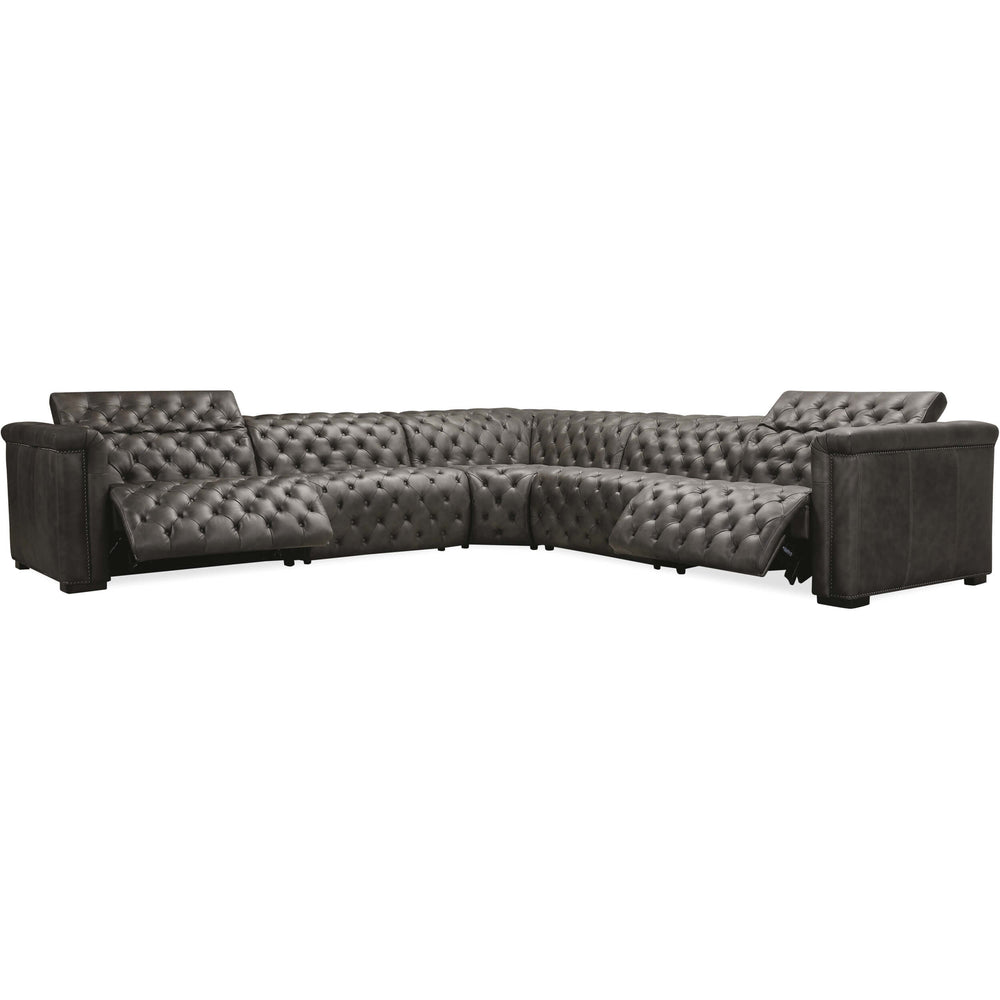 Savion Grandier Leather 5 Piece Sectional, Bellagio Gravel