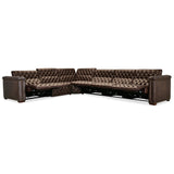Savion Leather Deux 6 Seat Sectional w/ Four Power Recliners, West Saddlewood-Furniture - Sofas-High Fashion Home