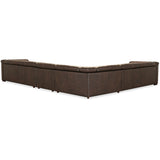 Savion Leather Deux 6 Seat Sectional w/ Four Power Recliners, West Saddlewood-Furniture - Sofas-High Fashion Home