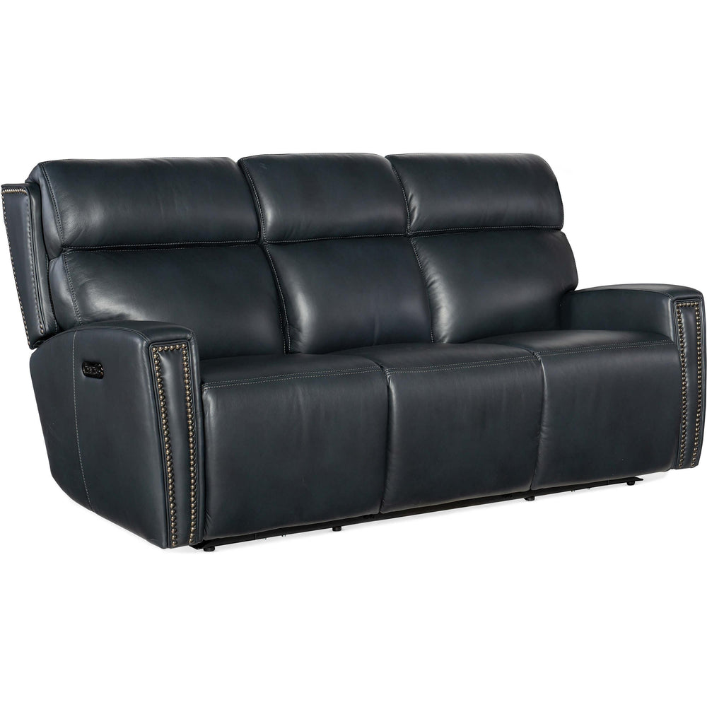 Ruthe ZeroG Power Leather Sofa w/Hidden Console, Salvo Denim-Sofas-High Fashion Home