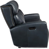 Ruthe ZeroG Power Leather Sofa w/Hidden Console, Salvo Denim-Sofas-High Fashion Home