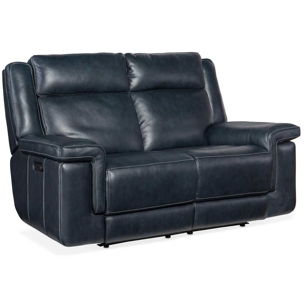 Montel Leather Lay Flat Power Loveseat, Cosmos Cobalt-Furniture - Sofas-High Fashion Home