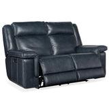 Montel Leather Lay Flat Power Loveseat, Cosmos Cobalt-Furniture - Sofas-High Fashion Home