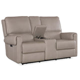Somers Leather Power Console Loveseat, Somers Dark Taupe-Furniture - Chairs-High Fashion Home