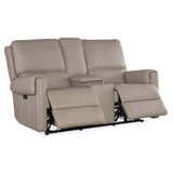 Somers Leather Power Console Loveseat, Somers Dark Taupe-Furniture - Chairs-High Fashion Home