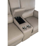 Somers Leather Power Console Loveseat, Somers Dark Taupe-Furniture - Chairs-High Fashion Home