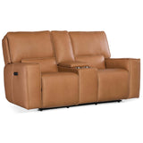 Miles Leather Zero Gravity Power Console Loveseat by Hooker