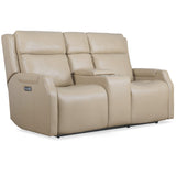 Nelson Leather Zero Gravity Power Console Loveseat, Salvo Beige-Furniture - Sofas-High Fashion Home