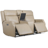 Nelson Leather Zero Gravity Power Console Loveseat, Salvo Beige-Furniture - Sofas-High Fashion Home