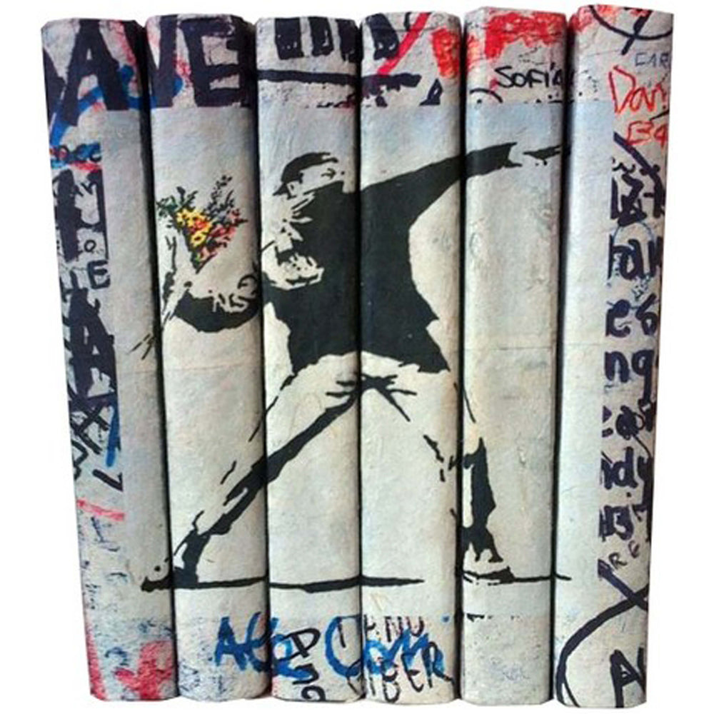 Street Art Stack of Books, Flower Thrower