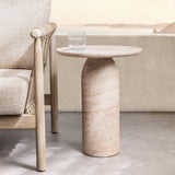 Sana Outdoor Round Accent Table, Beige-Furniture - Outdoor-High Fashion Home