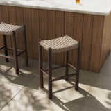 Savio Outdoor Bar & Counter Stool, Dark Textured Woven by Amber Lewis x Four Hands