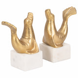 Sea Lion Bookends, Gold, Set of 2-Accessories-High Fashion Home