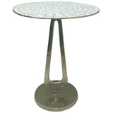 Seashell Patterned Top Accent Table, White/Gold
