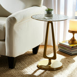 Seashell Patterned Top Accent Table, White/Gold