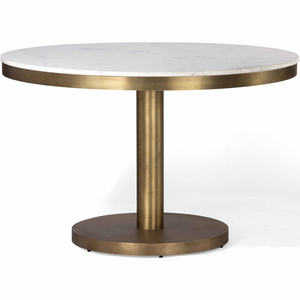 Shay Marble Round Dining Table, Antique Brass