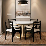 Shay Marble Round Dining Table, Antique Brass