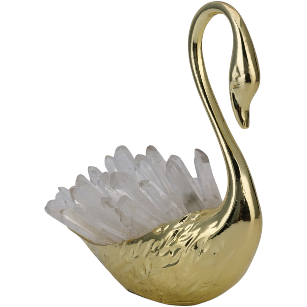 Sitting Swan with Curved Neck, Crystal/Gold-Accessories-High Fashion Home