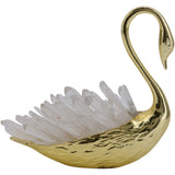 Sitting Swan with Curved Neck, Crystal/Gold-Accessories-High Fashion Home