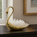 Sitting Swan with Curved Neck, Crystal/Gold-Accessories-High Fashion Home