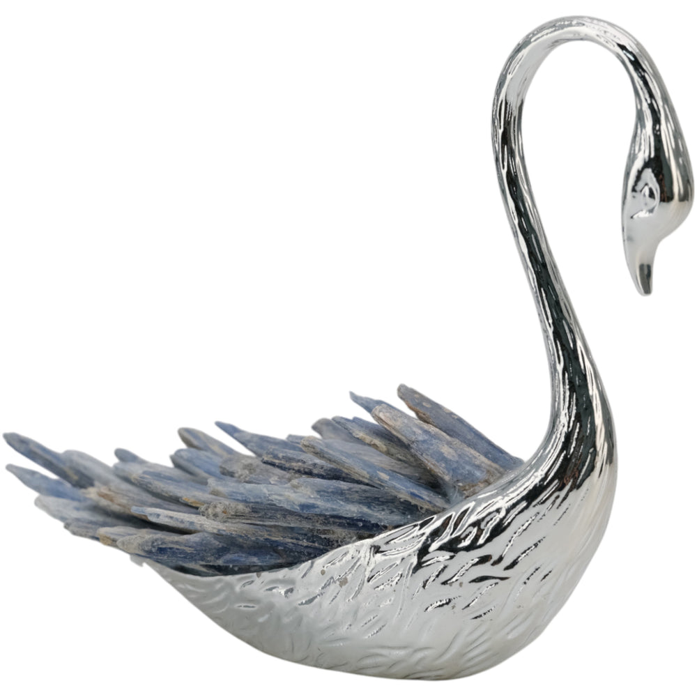 Sitting Swan with Curved Neck, Stone/Silver-Accessories-High Fashion Home
