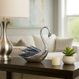 Sitting Swan with Curved Neck, Stone/Silver-Accessories-High Fashion Home