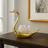 Sitting Swan with Tall Neck, Crystal/Gold-Accessories-High Fashion Home