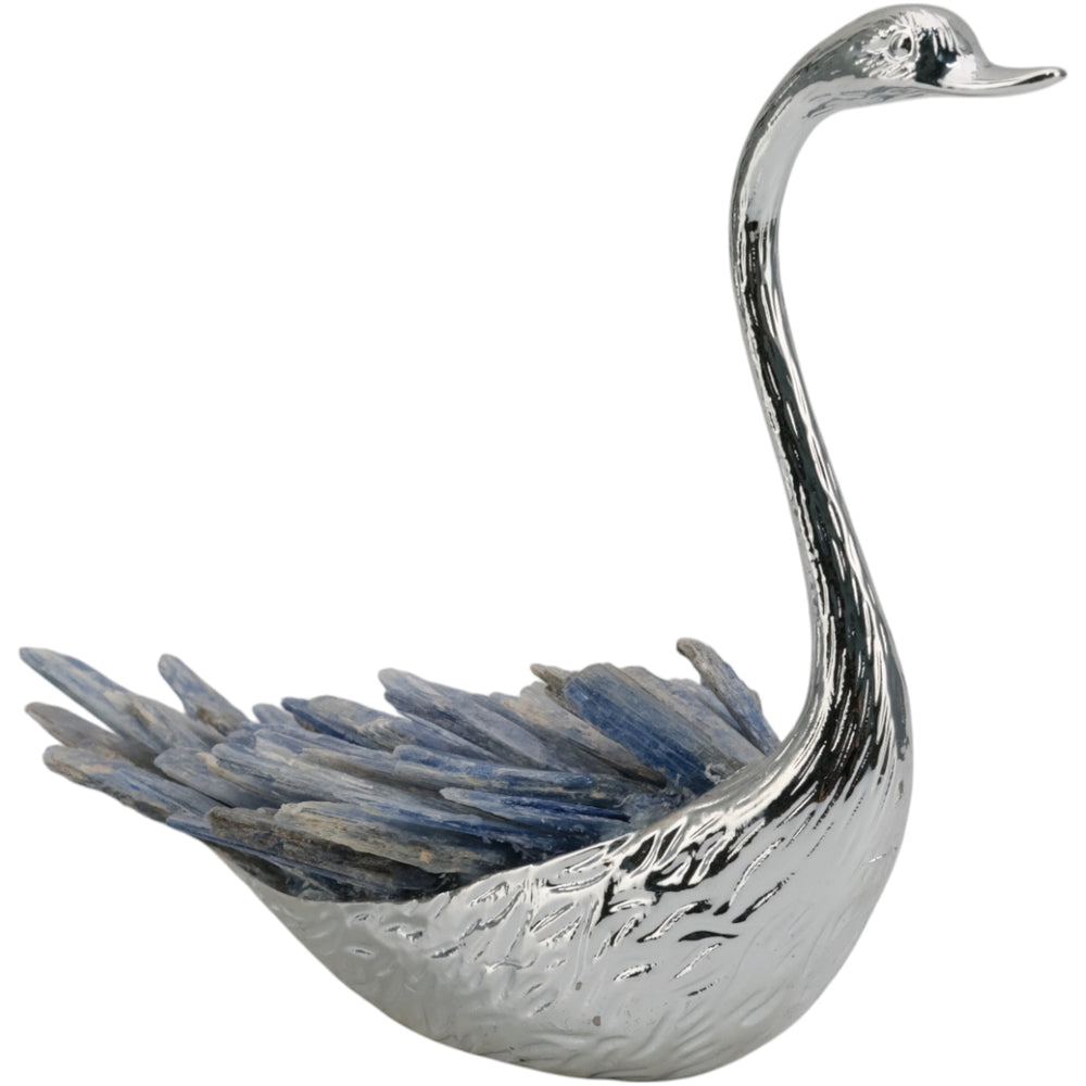 Sitting Swan with Tall Neck, Stone/Silver-Accessories-High Fashion Home