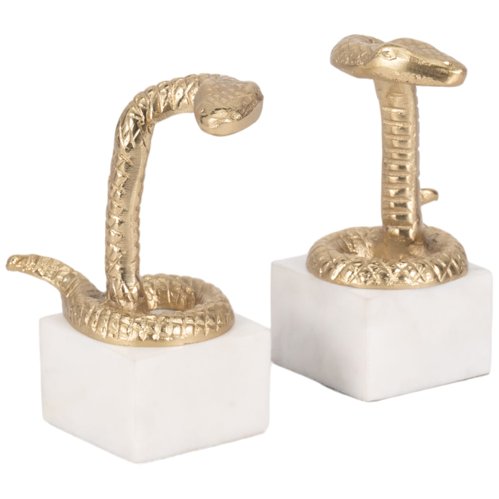 Snake Bookends, Gold, Set of 2-Accessories-High Fashion Home