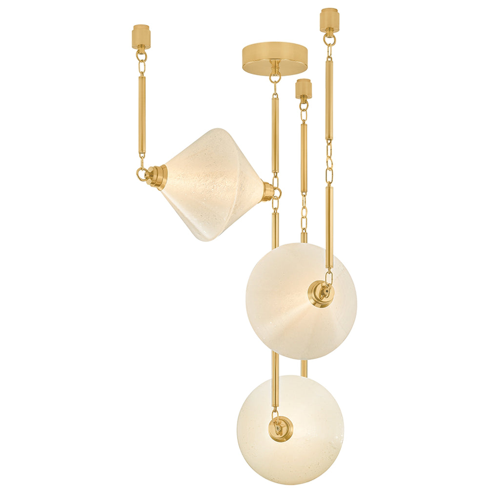 Solara 3 Light Chandelier, Vintage Polished Brass