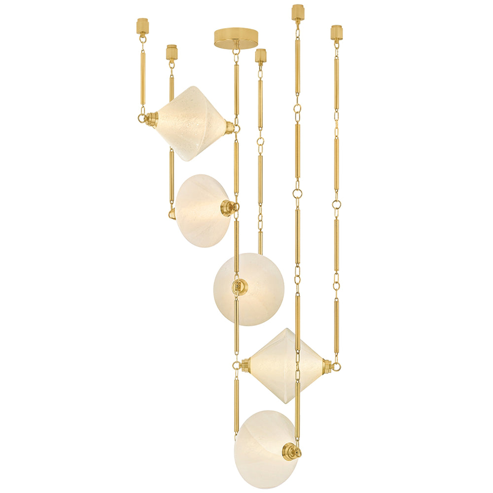 Solara 5 Light Chandelier, Vintage Polished Brass