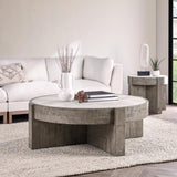 Sonoma Round Coffee Table, Antique White/Distressed Gray-Furniture - Accent Tables-High Fashion Home