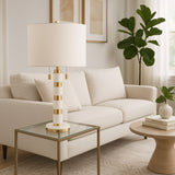 Stacked Marble Lamp, White/Gold-Lighting-High Fashion Home