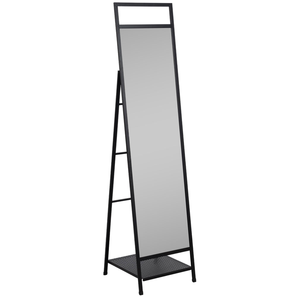 Standing Mirror w/Hooks, Black