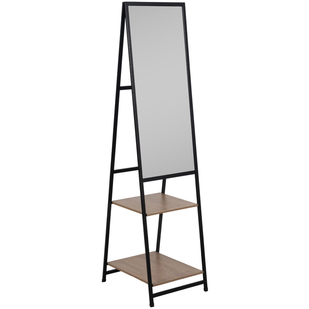 Standing Mirror w/Shelves, Black