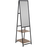 Standing Mirror w/Shelves, Black