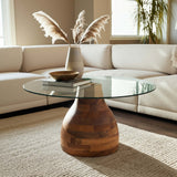 Striped Wood Coffee Table, Natural-Furniture - Accent Tables-High Fashion Home