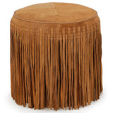 Daphne Round Fringe Ottoman, Cognac