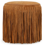 Daphne Round Fringe Ottoman, Cognac