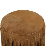 Daphne Round Fringe Ottoman, Cognac