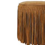 Daphne Round Fringe Ottoman, Cognac