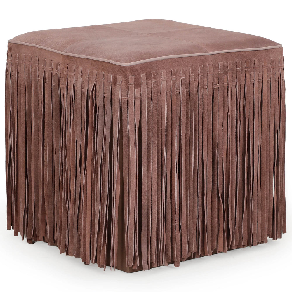 Daphne Square Fringe Ottoman, Dusty Pink