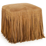 Daphne Square Fringe Ottoman, Saddle Brown