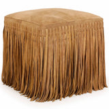 Daphne Square Fringe Ottoman, Saddle Brown